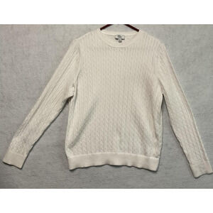 Kim Rogers Sweater Womens Petite Large White Cable Knit Cotton Crewneck Pullover
